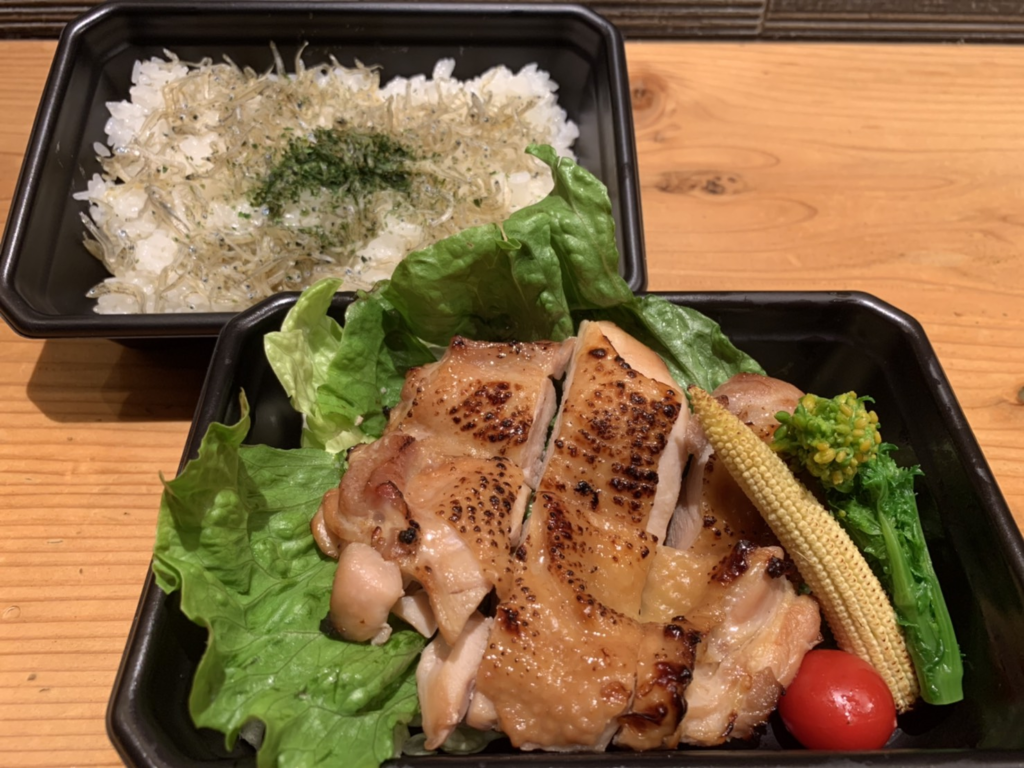 Chicken teriyaki and jako meshi bento